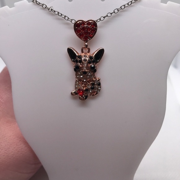 STERLING Silver Dog Necklace Natural Glittering Diamond Dog - Picture 3 of 4